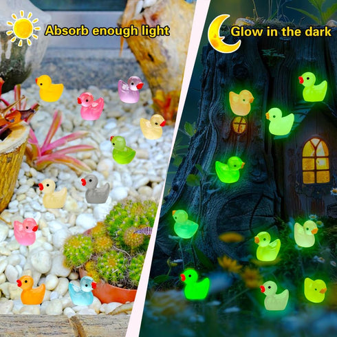 240pcs Luminous Mini Resin Ducks, Glow in The Dark Tiny Duck Figures for Dollhouse Decor, Aquarium Craft Gifts