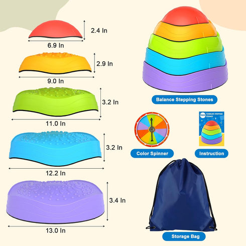 OZMI Balance Stepping Stones for Kids, 5 Pcs Non-Slip Plastic Kit with Storage Bag for Indoor Outdoor Play