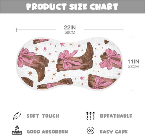 Mazeann 2 Pack Western Cowgirl Boots Star Burp Cloths Baby Boys Girls Absorbent Soft Cotton Burping Cloths Rags