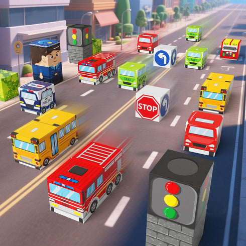 Gamcrown Set,Child-Safe 3-8 (49 City Traffic Magnetic Blocks STEM Toys with Fully Encased Magnets Non-Toxic