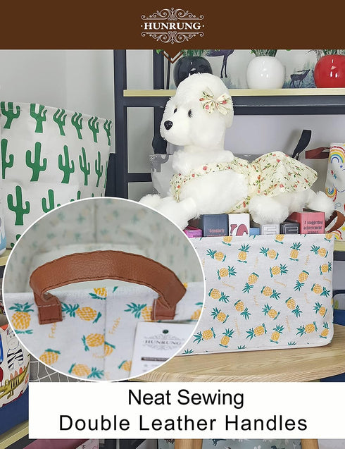 HUNRUNG Rectangle Storage Basket, Cute Canvas Organizer Bin for Toys, Books, Clothes