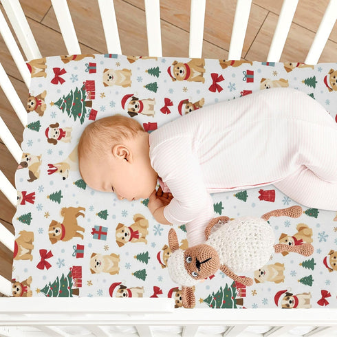 Sheet,52x28IN Pfrewn Christmas Crib Sheets for Boys Girls Christmas Dogs Trees Snow Fitted Crib Sheet Fits Standard