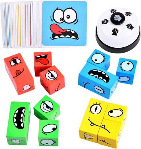Wooden Face Changing Magic Cube Game - Expression Puzzle Building Blocks for Kids and Adults