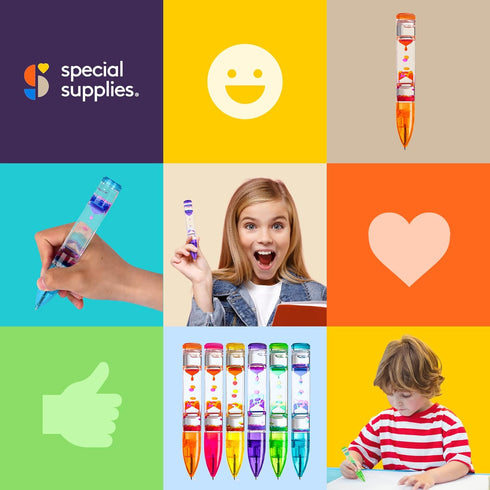 Special Supplies Liquid Motion Bubbler Pens, 6-Pack Colorful Hourglass Timer for Sensory Play