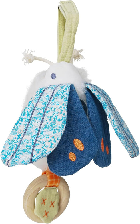 Manhattan Toy Folklore Plush Luna Moth - Soft Baby Travel Toy with Crinkle Fabric Wings, Mirror & Wooden Teether Ring