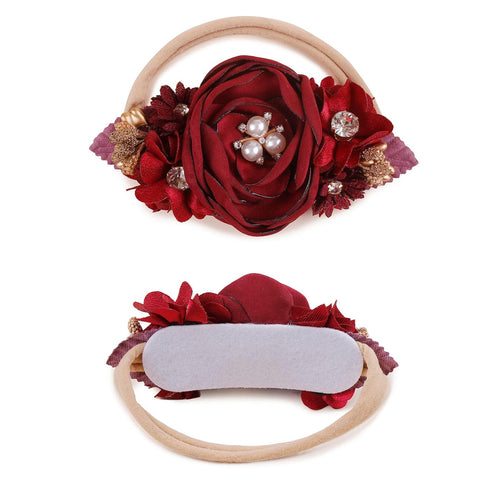 Baby Girl Floral Headbands, 3pcs Handmade Nylon Flower Crown Elastic Hairband for Newborn Toddler Gifts
