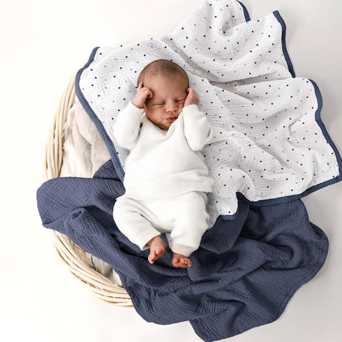 30"x40"(Blue) lulumoon Baby Blanket for Newborns: Muslin Swaddle for Receiving Neutral - Crib Quilt for Travel Boy