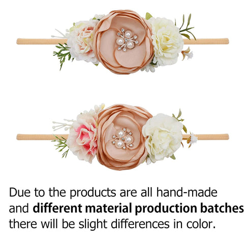Baby Girl Floral Headbands - 3pcs Handmade Nylon Headband Flower Crown, Newborn Toddler Hair Accessories