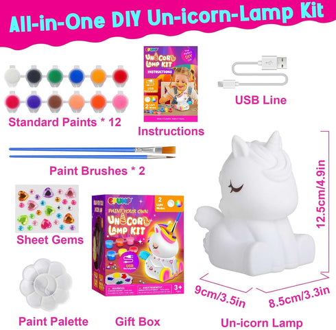 1200mAh 2 3-12+ EPUMP Paint Your Own Unicorn Lamp Kit - Rechargeable Night Light with Light Modes, Arts and Crafts