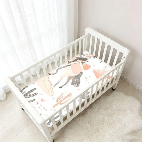 YETTASBIN Pack 28 52 Cartoon Cowgirl Natural Cotton Fitted Crib Sheet, Extra Soft Play Sheets Breathable Nursery