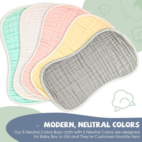 Girls,5 Pack MUKIN Baby Muslin Burp Cloths and Burping Cloth,Soft Absorbent for Boys Cotton Newborn Burp Bibs face