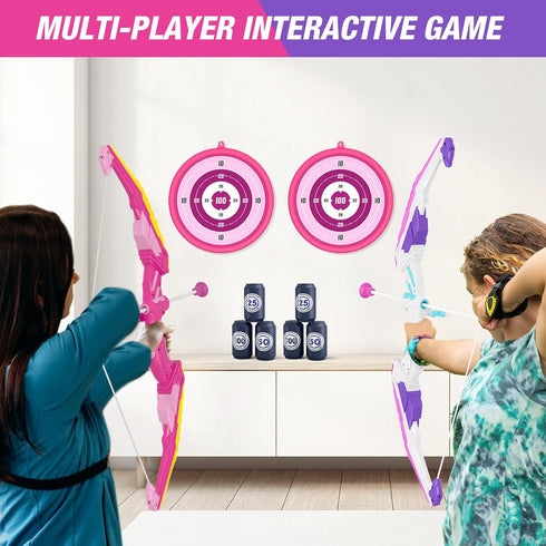2 Pack Bow and Arrow for Kids, LED Light Up Archery Set with 24 Suction Cup Arrows and 2 Quivers for Indoor Outdoor