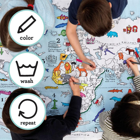 10pcs eatsleepdoodle Coloring World Map Tablecloth for Kids Reusable Washable Activity Table Cover with Washable