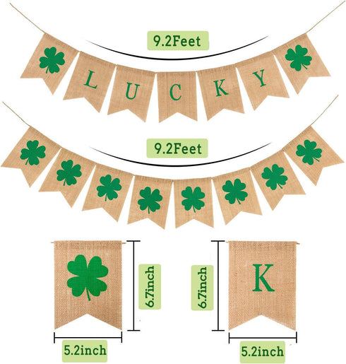 2 Pack St. Patrick's Day Shamrock Burlap Banner, Green Decor for Mantel Fireplace, Indoor Outdoor Party