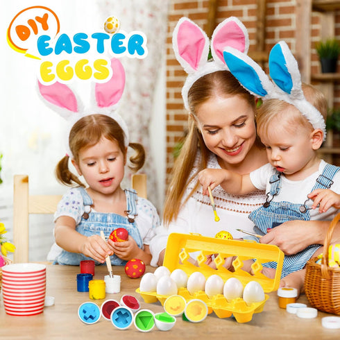 12 1-3 CPSYUB Matching Egg Toy PCS for Toddlers Ages Kids, Easter Eggs Shape & Color Recognition with Carton