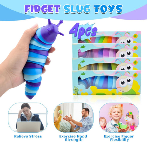 Cevioce 4Pcs Sensory Slug Fidget Toys for Adults & Kids - Cute Autism Sensory Party Favors for 3+ Year Olds (A)