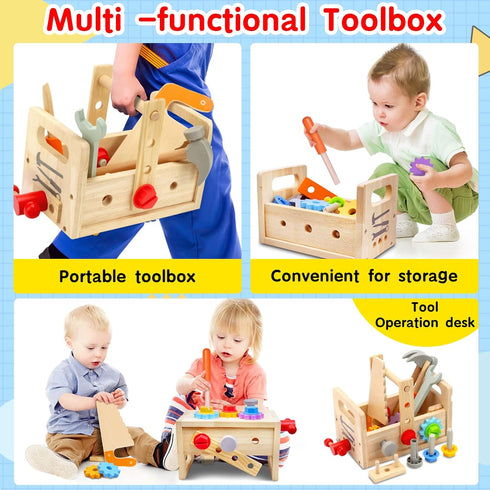 Kids Tool Set - 29 PCS Wooden Toddler Tool with Box, Montessori STEM Educational Pretend Play Toy for Ages 2-6