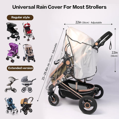 UQBEUQ 4 Stroller Rain Cover, Universal Rain Cover for Stroller with Waterproof Zipper, Clear Travel Weather Shield