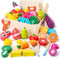 32 Pcs Wooden Play Food Sets for Kids Kitchen Accessories, Montessori Educational