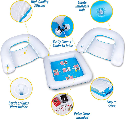 ZONETECH Game Station Set - 2 Pack with Waterproof Playing Cards for Pool or Beach (Blue/White)