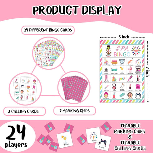 Qssfdgg 24 -03 Spa Party Bingo Cards, Player Beauty Themed Party Bingo Game for Family Adult, Sleepover Party Favor