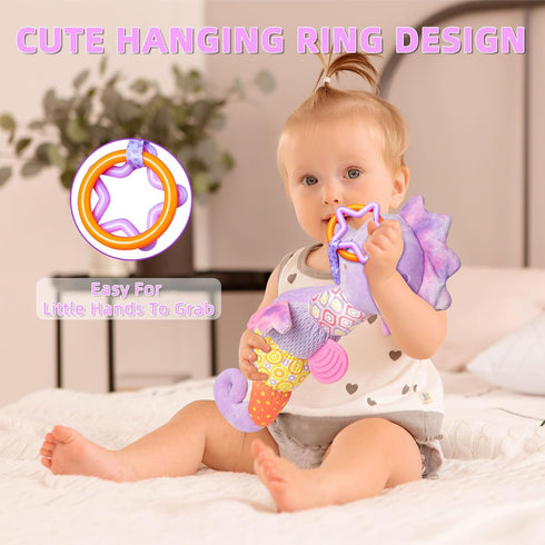 Baby Toys 0-6 Months, Infant Musical Seahorse Stuffed Animals Sensory Toys with Bright Colors, Rattles & Crinkle Sound