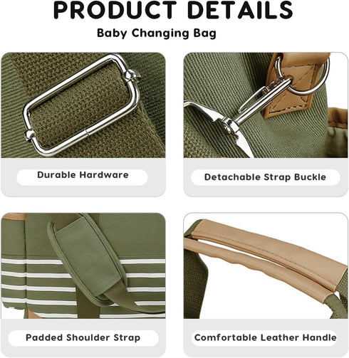 SONARIN Mummy Canvas Diaper Bag Tote,Large Capacity Travel Baby Nappy Changing Bag Messenger Bags with Stroller Straps