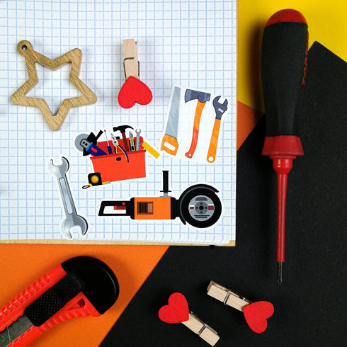 100Pcs Kids Tool Stickers, Hammer Decals for Toddler Tool Set, Tool Toys for Boys and Girls, Kids Tool Bench