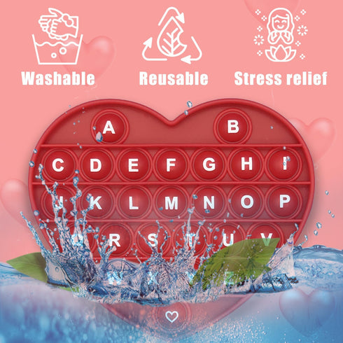 PETBSNVB Red Heart Shaped Pop Bubble Valentines Fidget Toy with Letters and Numbers, Xmas Gift Sensory Toy