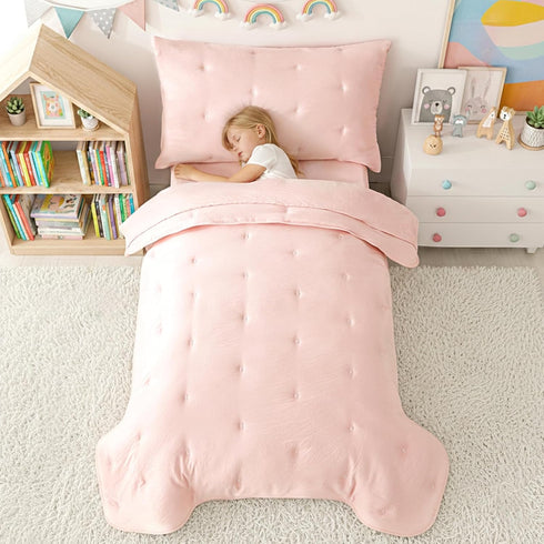 Sets 4 Pink Toddler Bedding for Girls, Pieces Bed-in-a-Bag for Toddler Girl, Soft Microfiber Lightweight Breathable