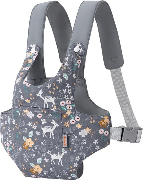 GAGAKU Toy Baby Carrier for Dolls, Adjustable Straps Stuffed Animal Carrier for Kids - Grey Deer