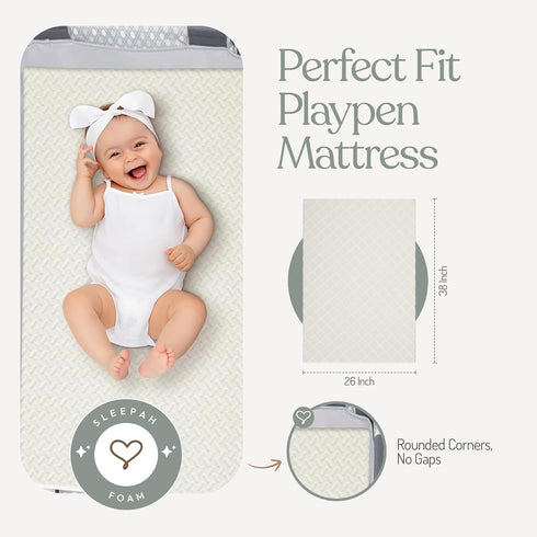 Pack 38 26 1 Sleepah and Play Mattress Foam Pad x x for Playpen, Portable Playyard Mattress - Soft Waterproof Washable
