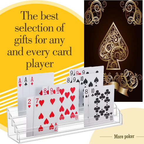2 Pcs Playing Card Holders - Acrylic Organizers with 4 Slots for Seniors and Adults, 10 x 2.3 x 2.3 Inch