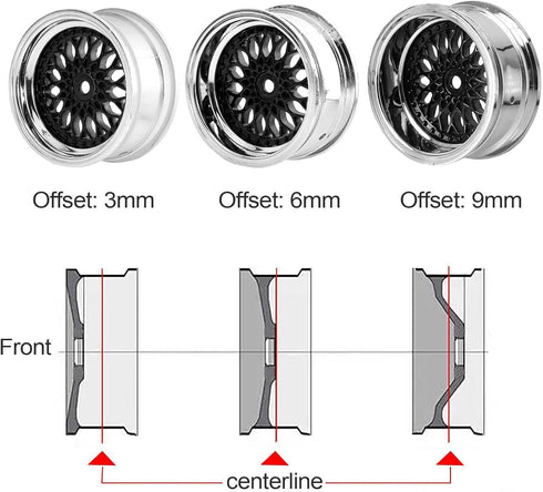 4PCS/Set 64mm Rubber Tires & Plating Plastic Wheels Rims for 1/10 RC On-Road Touring Car Racing (Gold, Offset 9mm)