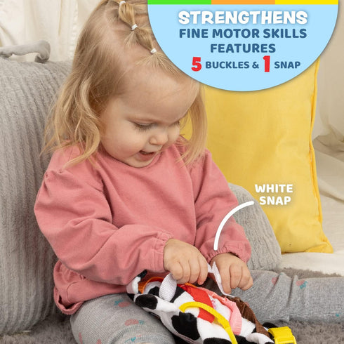 Buckle Toys - Bessie Cow - Learning Activity Toddler Plane Travel Essential Toy - Develop Motor Skills and Problem Solving