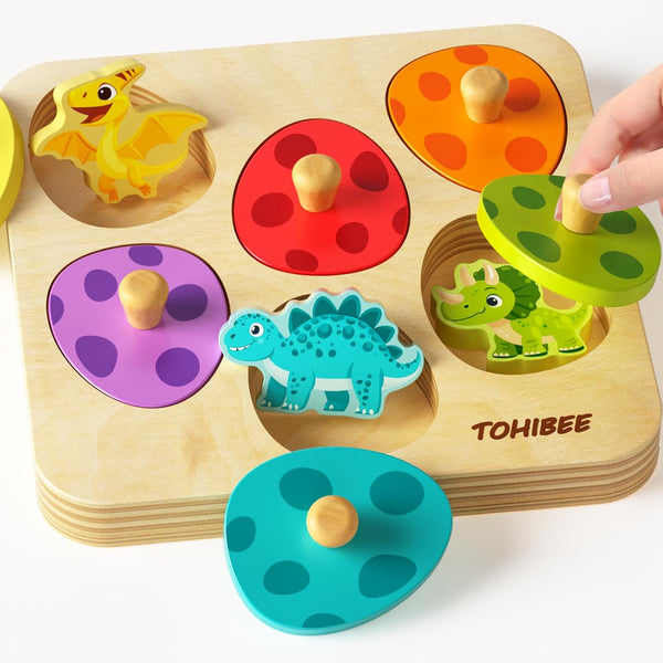 Wooden Puzzles for Toddlers 1-3, Dinosaur Matching Egg Puzzle Montessori Toys for