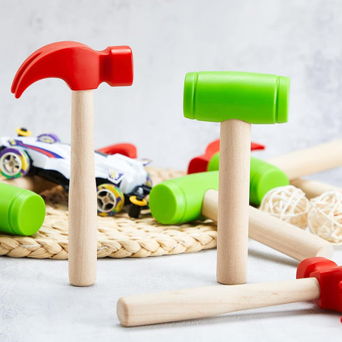 8 Pcs Toy Hammer Simulation, Wooden Hammers and Plastic Tools for Pretend Play Educational Toys for Kids