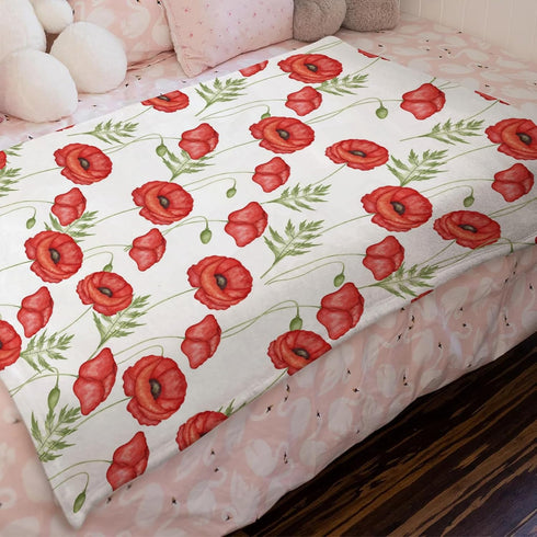 Boho Retro Poppy Flowers Leaves Baby Blanket, Red Poppy Floral Spring Blossom Swaddle Blanket 30x40