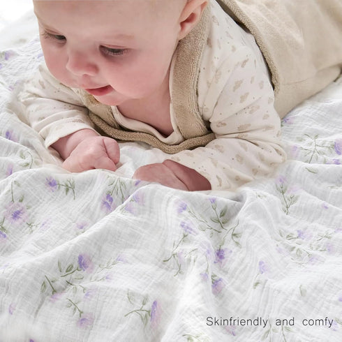 Baby Blankets for Unisex Boys Girls, Super Soft Minky Blankets with Breathable Muslin Cotton Front, Floral Printed