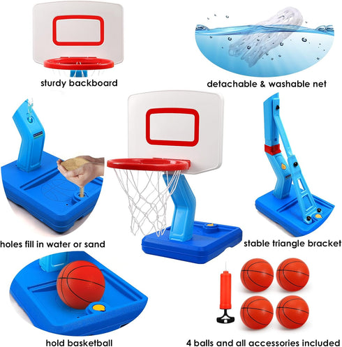 Toddler Basketball Hoop Indoor - Adjustable Mini Basketball Hoop with 4 Balls for Age 1-3, Outdoor Poolside Sport Gift