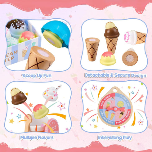 Set Counter Playset 3 4 5 6 Ehome Wooden Ice Cream Toys Pretend Play Food Store for Kids Serve Ice Cream Shop Kitchen