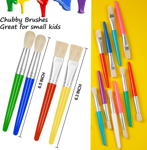 YGAOHF 24 Pcs Paint Brushes for Kids, Colorful Round and Flat Brushes, Easy Clean Toddler Paint Brushes