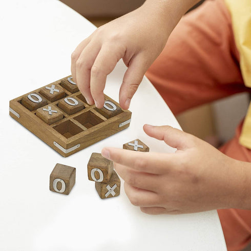 Handcrafted Gifts XO Blocks Tic Tac Toe Game - Wooden Family Board Games for All Occasions