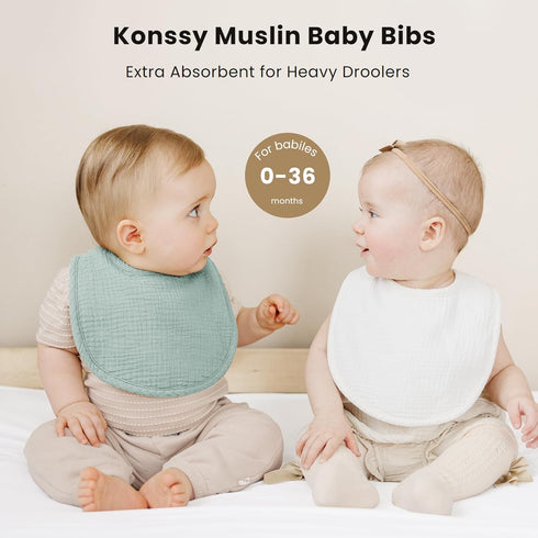 Konssy 8 Pack Muslin Baby Bibs, Cotton Bandana Drool Bibs for Unisex Boys Girls, 8 Solid Colors Set