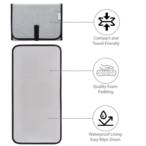 Baby Changing Pad, Portable Waterproof Travel Changing Station for Newborn Girl & Boy, Compact Grey