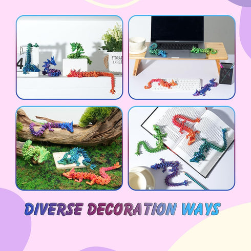 12" 3D Printed Dragon, Articulated Crystal Dragon Fidget Toy for Home Office Decor Executive Desk Toy (Purple)