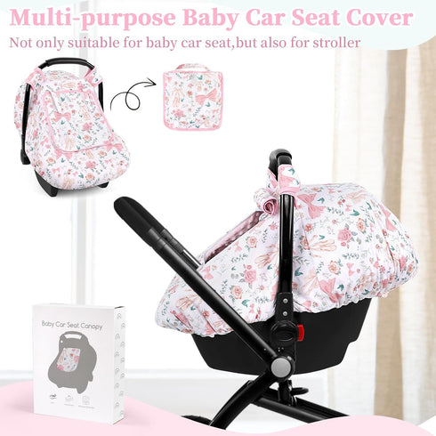 2 Cozy Baby Car Seat Cover Winter, Windproof Carseat Covers for Newborn with Layers Window, Pink Flowers Infant Car