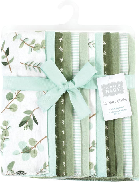 Hudson Baby Unisex Baby Cotton Flannel Burp Cloths Bundle, Eucalyptus, One Size by Hudson Baby