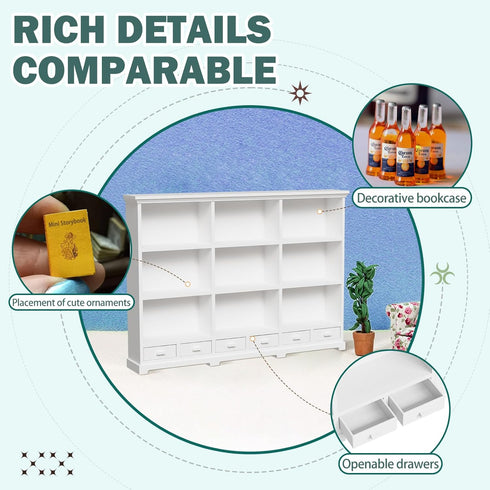 1:12 Scale Dollhouse Bookshelf, Multi-Functional Dollhouse Book Shelf for Displaying Mini Books and Accessories, Great