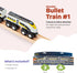 Wooden Bullet Train Set of 2 Modern Engines, 1 Sleek Passenger Car with Magnetic Connectors, Compatible with Major